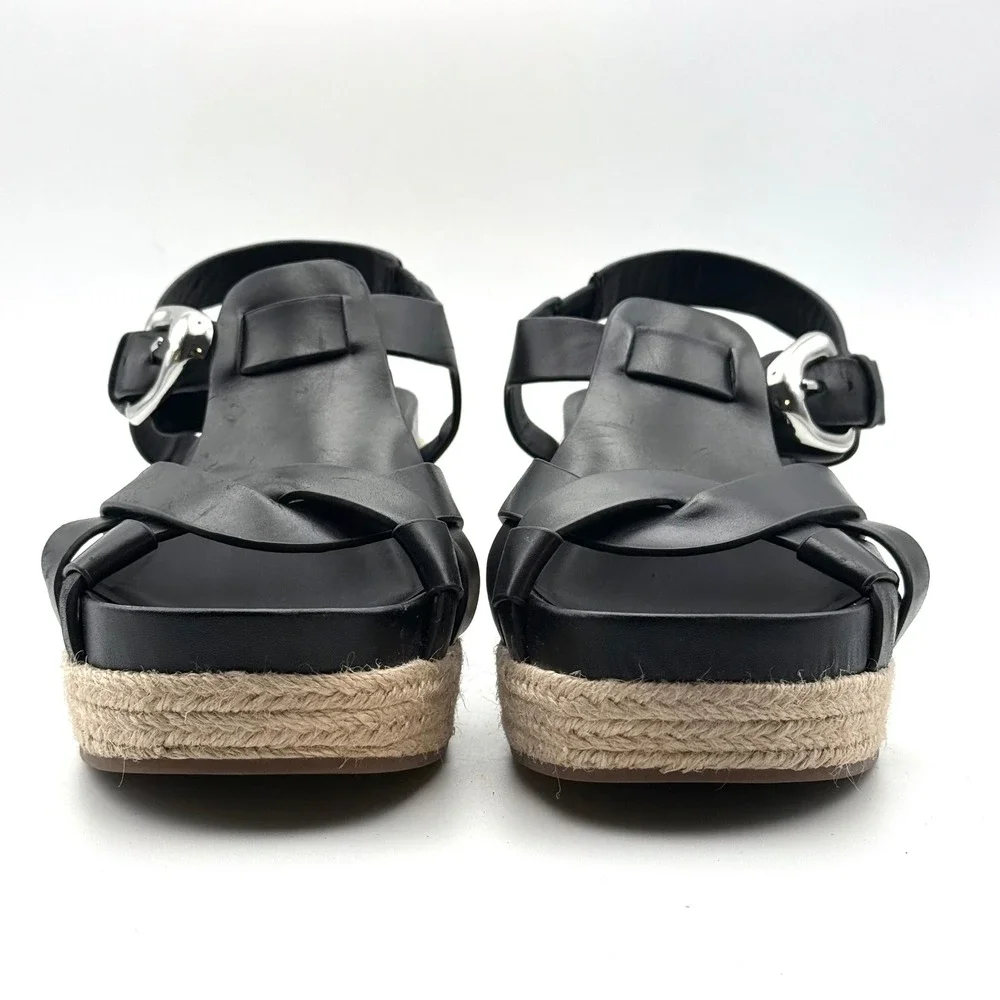 Aerosoles Chatham Wedge Sandals Womens 9.5 Black Leather Espadrille Platform